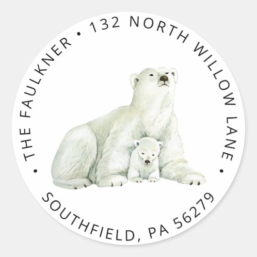 Schattige Polar Beer Retouradres Classic Ronde Sticker (Voorkant)