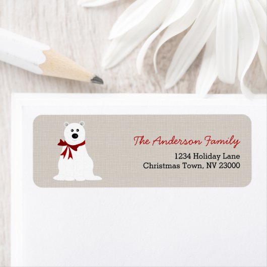 Schattige Polar Beer Rode Bow Kerstmis Adreslabel Etiket (Insitu)