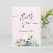 Schattige Polar Beer Roze Wintersneeuw Dank u kaar Bedankkaart (Staand voorkant)