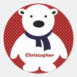 Schattige Polar Beer, RW&B, Naam toevoegen Ronde Sticker