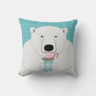 Schattige Polar Beer Sipping Hot Cacao Blauwgroen Kussen
