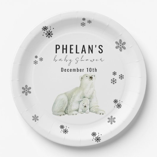 Schattige Polar Beer Winter Baby shower Papieren Bordje (Voorkant)
