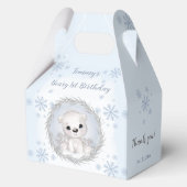 Schattige Polar Beer Winter Blauw 1e Verjaardag Me Bedankdoosjes (Voorkant)
