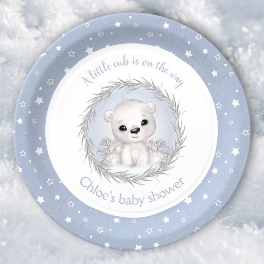 Schattige Polar Beer Winter Boy Baby shower Papieren Bordje