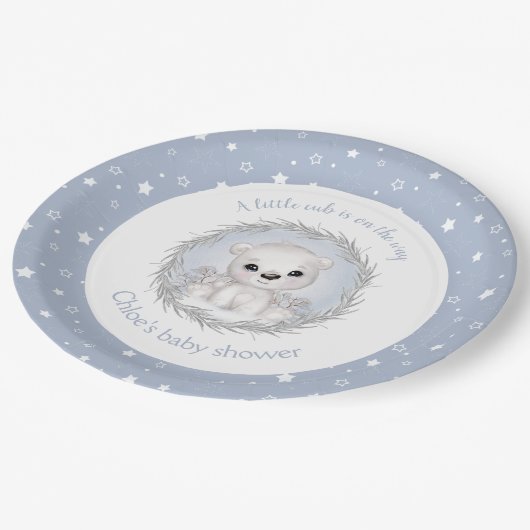 Schattige Polar Beer Winter Boy Baby shower Papieren Bordje (Gekanteld)