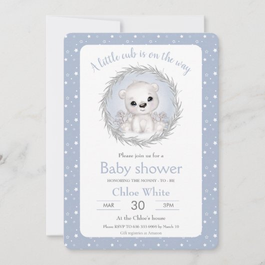 Schattige Polar Beer Winter Boy Baby shower Uitnod Kaart (Voorkant)