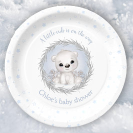Schattige Polar Beer Winter Boy Baby shower Wit Papieren Bordje