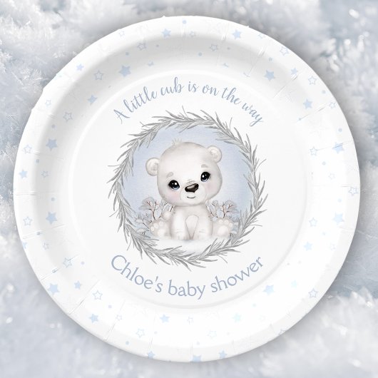 Schattige Polar Beer Winter Boy Baby shower Wit Papieren Bordje