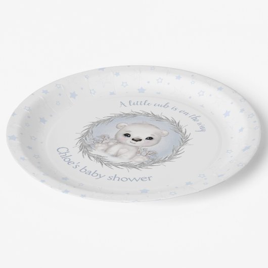 Schattige Polar Beer Winter Boy Baby shower Wit Papieren Bordje (Gekanteld)
