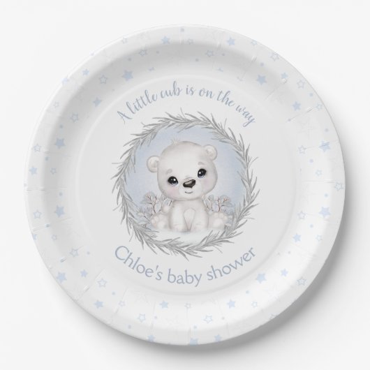 Schattige Polar Beer Winter Boy Baby shower Wit Papieren Bordje (Voorkant)