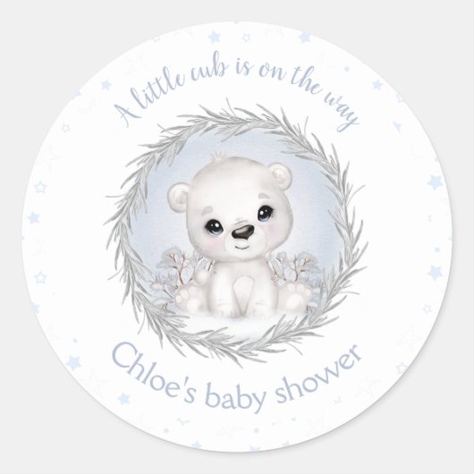 Schattige Polar Beer Winter Boy Baby shower Wit Ronde Sticker (Voorkant)