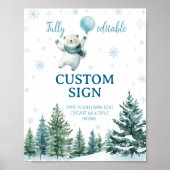 Schattige Polar Beer Winter Verjaardag Custom Sign Poster (Voorkant)
