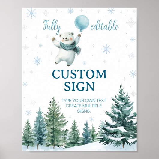 Schattige Polar Beer Winter Verjaardag Custom Sign Poster (Voorkant)