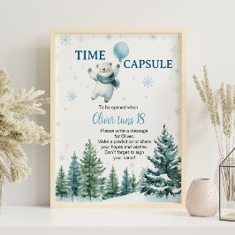 Schattige Polar Beer Winter Verjaardag Tijd Capsul Poster