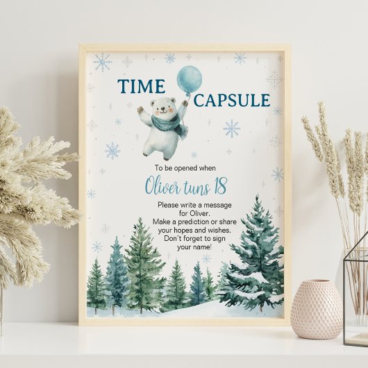 Schattige Polar Beer Winter Verjaardag Tijd Capsul Poster