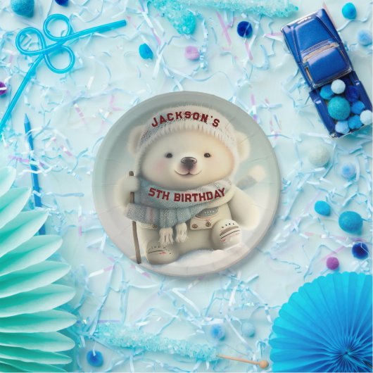 Schattige Polar Beer Winter Wonderland Skiën Sneeu Papieren Bordje (Feest)