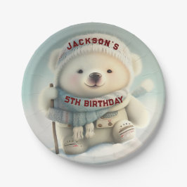 Schattige Polar Beer Winter Wonderland Skiën Sneeu Papieren Bordje