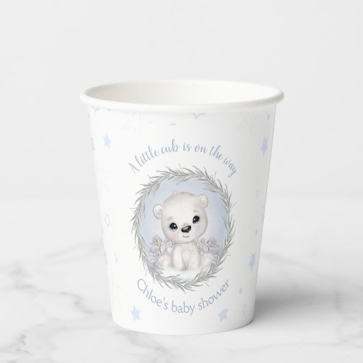 Schattige Polar Beer Wit Winter Boy Baby shower Papieren Bekers (Achterkant)