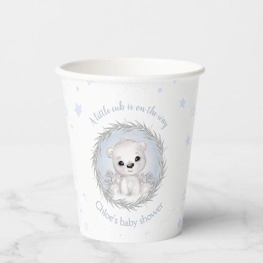 Schattige Polar Beer Wit Winter Boy Baby shower Papieren Bekers (Voorkant)