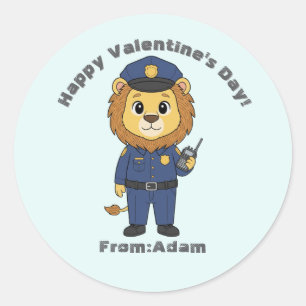 Schattige politie leeuw voor Valentijnsdag Ronde Sticker