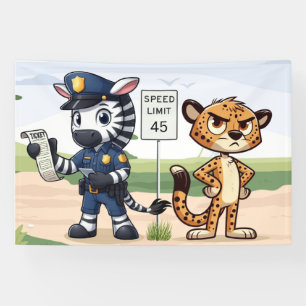 schattige politie zebra & jachtluipaard spandoek