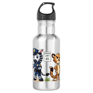 schattige politie zebra & jachtluipaard waterfles