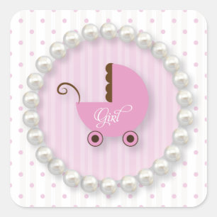 Schattige Polka Dot en parels Meisje Baby shower S Vierkante Sticker