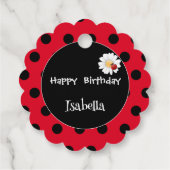 Schattige Polka dot Ladybug Daisy Flower Verjaarda Bedankjes Labels (Achterkant)