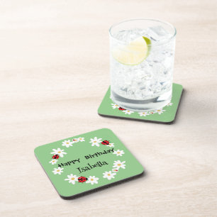 Schattige Polka dot Ladybug Daisy Flower Verjaarda Bier Onderzetter