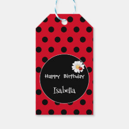 Schattige Polka dot Ladybug Daisy Flower Verjaarda Cadeaulabel