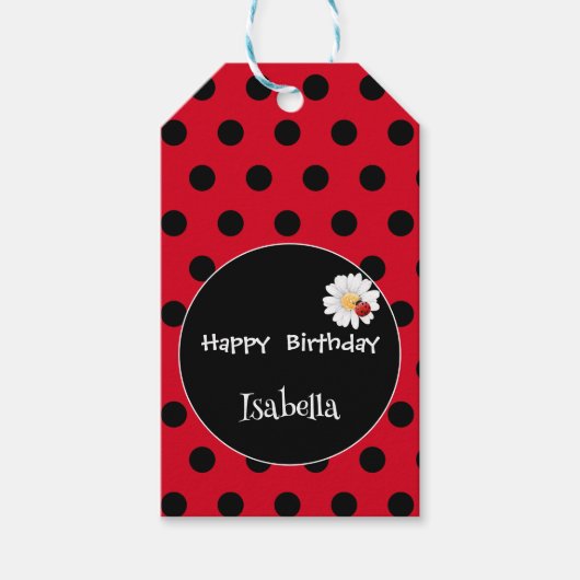 Schattige Polka dot Ladybug Daisy Flower Verjaarda Cadeaulabel (Voorkant)