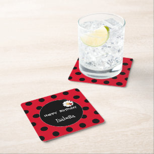 Schattige Polka dot Ladybug Daisy Flower Verjaarda Kartonnen Onderzetters