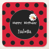 Schattige Polka dot Ladybug Daisy Flower Verjaarda Kartonnen Onderzetters (Voorkant)