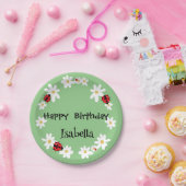 Schattige Polka dot Ladybug Daisy Flower Verjaarda Papieren Bordje (Feest)