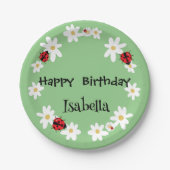 Schattige Polka dot Ladybug Daisy Flower Verjaarda Papieren Bordje (Voorkant)