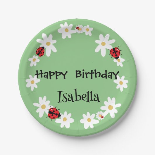 Schattige Polka dot Ladybug Daisy Flower Verjaarda Papieren Bordje (Voorkant)