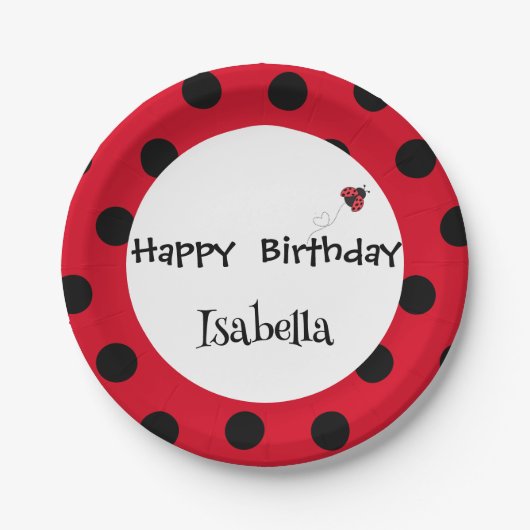 Schattige Polka dot Ladybug Daisy Flower Verjaarda Papieren Bordje (Voorkant)