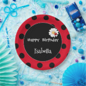 Schattige Polka dot Ladybug Daisy Flower Verjaarda Papieren Bordje (Feest)
