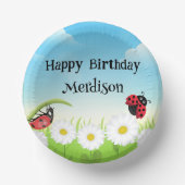 Schattige Polka dot Ladybug Daisy Flower Verjaarda Papieren Kommen (Voorkant)