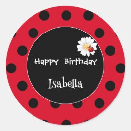 Schattige Polka dot Ladybug Daisy Flower Verjaarda Ronde Sticker