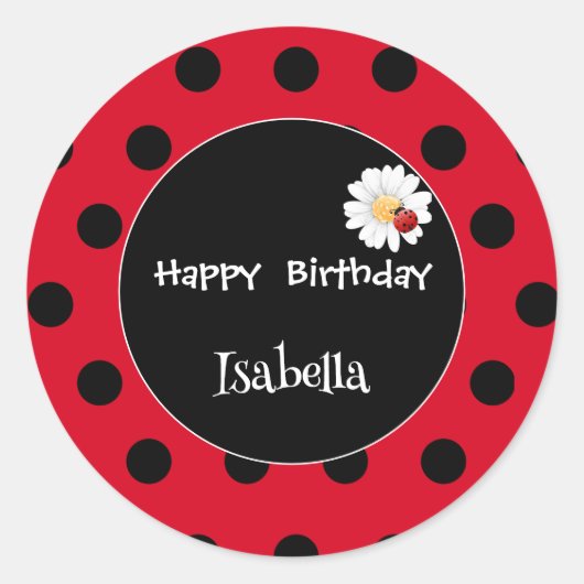 Schattige Polka dot Ladybug Daisy Flower Verjaarda Ronde Sticker (Voorkant)
