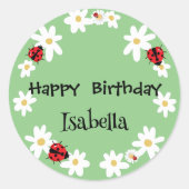 Schattige Polka dot Ladybug Daisy Flower Verjaarda Ronde Sticker (Voorkant)