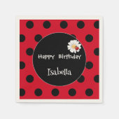 Schattige Polka dot Ladybug Daisy Flower Verjaarda Servet (Voorkant)