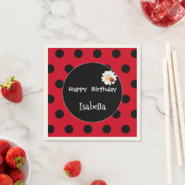 Schattige Polka dot Ladybug Daisy Flower Verjaarda Servet