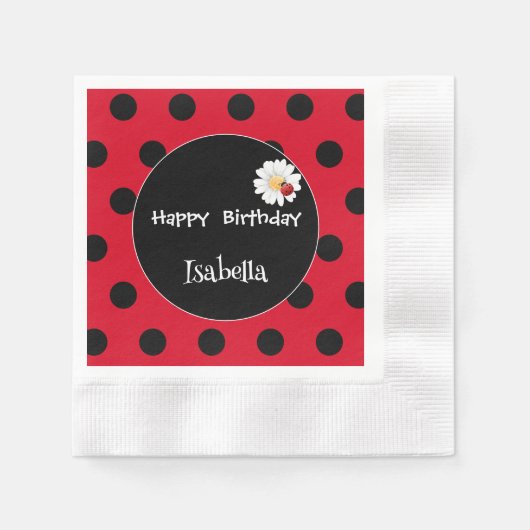 Schattige Polka dot Ladybug Daisy Flower Verjaarda Servet (Voorkant)