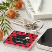 Schattige Polka dot Ladybug Daisy Flower Verjaarda Sleutelhanger (Voorkant Rechts)