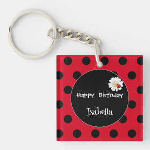 Schattige Polka dot Ladybug Daisy Flower Verjaarda Sleutelhanger