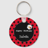 Schattige Polka dot Ladybug Daisy Flower Verjaarda Sleutelhanger (Voorkant)