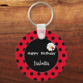 Schattige Polka dot Ladybug Daisy Flower Verjaarda Sleutelhanger (Achterkant)