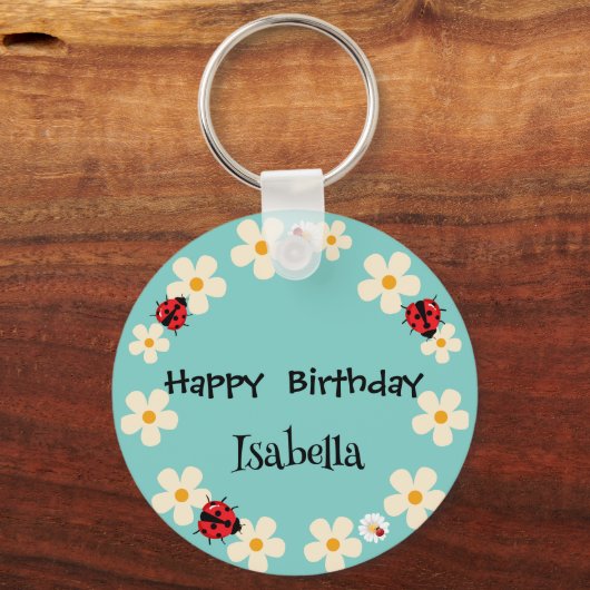 Schattige Polka dot Ladybug Daisy Flower Verjaarda Sleutelhanger (Voorkant)